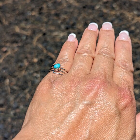 Navajo Kingman Turquoise 3 Split wire Ring Sterling Silver NA Jewelry Sz 6US*** - Picture 5 of 10